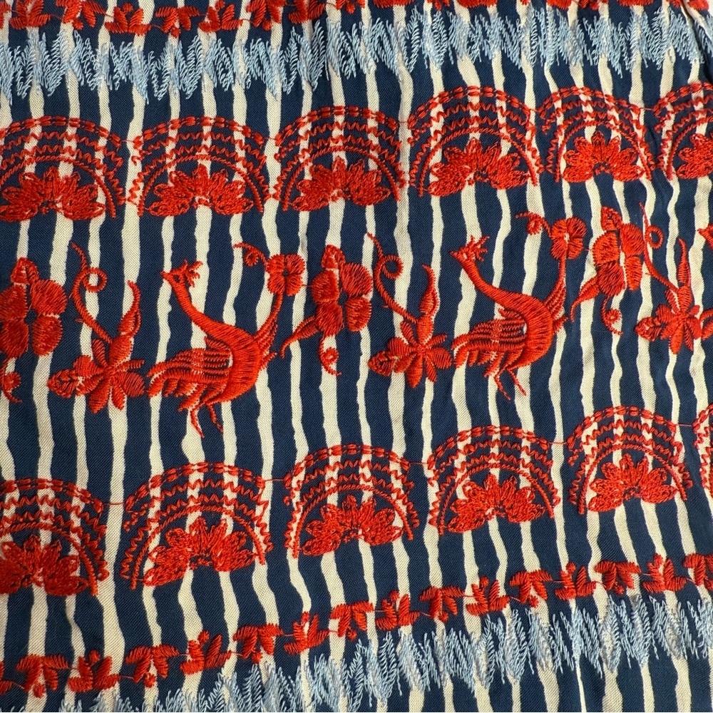 THML Blue White Red Embroidered Dress Sz S Boho Tribal Stripe - Picture 4 of 5